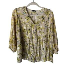 Unique Spectrum Blouse Peasant XL Floral‎ Button Front 3/4 Sleeve Rayon Top